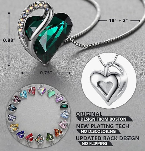 Leafael Necklaces for Women, Infinity Love Heart Pendant with Birthstone Crystals, Jewelry Gifts for Wife, Silver Plated 18 + 2 inch Chain, Birthday or Chrismas Holiday Gift for Her, Mom, Girlfriends