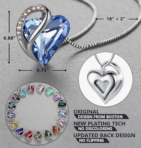 Leafael Necklaces for Women, Infinity Love Heart Pendant with Birthstone Crystals, Jewelry Gifts for Wife, Silver Plated 18 + 2 inch Chain, Birthday or Chrismas Holiday Gift for Her, Mom, Girlfriends