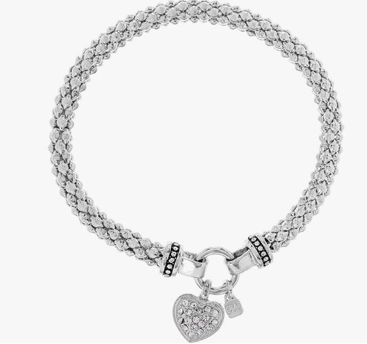 NINE WEST Women's Silvertone Crystal Pave Heart Stretch Bracelet