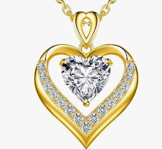 Beam & Bask Double Heart Pendant Moissanite 2-3 Ct Necklace Gifts for Wife, S925 Anniversary Romantic Gifts for Her, 18K Gold Plated Birthday Jewelry for Women Girlfriend